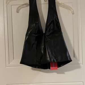 Edikted Black Faux Leather Crop Top